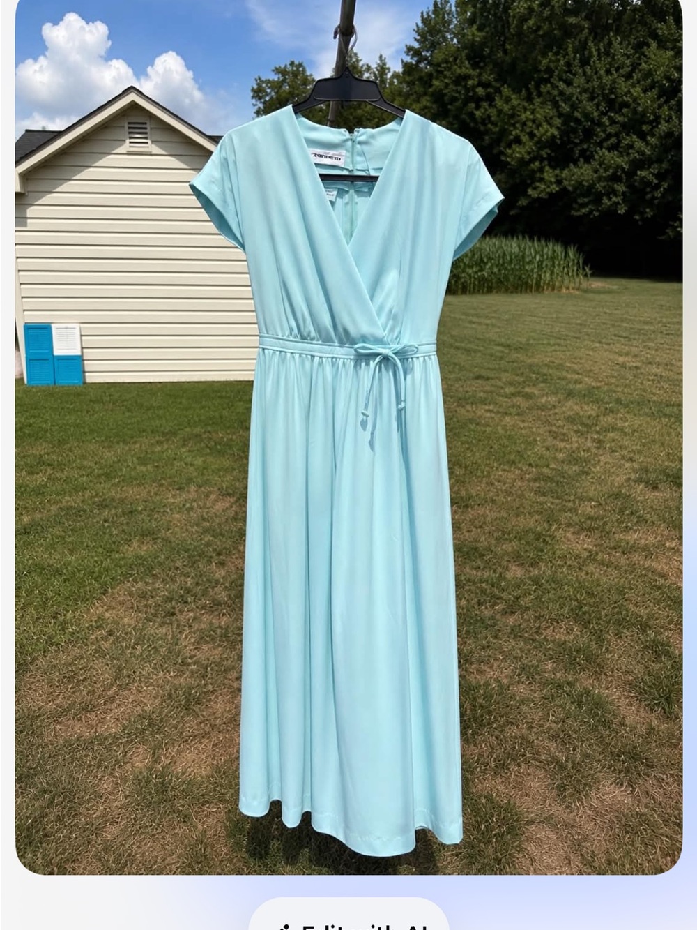 Vintage 60’s/70’s Light Blue Women's Wrap Midi Dress - Joni Blair